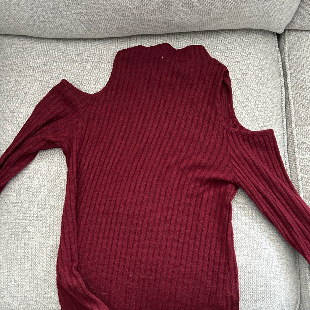 Red Ribbed Cowl Neck Sweater - Picture 2 of 3